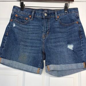 GAP 1969 Women's Dark Blue Denim Cotton Blend Distressed Jean Shorts Size 28.